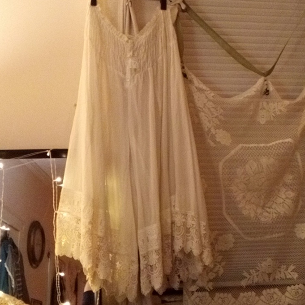 FREE PEOPLE INTIMATELY SHEER COTTON LACE TRIM SMOCKED WHITE BEACH PANTS NWT